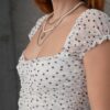 Puantiyeli Belden Oturtmalı Tül Beyaz Bluz - Görsel 2