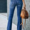 Kadın Yüksek Bel önden Düğmeli Cep Detay Ispanyol Paça Denim Pantolon - Görsel 3
