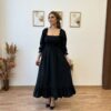 Kadın Uzun Kollu Kare Yakalı Gipeli Uzun Trikoton Elbise - Görsel 6