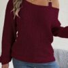 Kadın Uzun Kollu Tek Omuzu Açık Tokalı Triko Bluz - Görsel 4