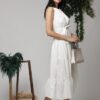 Ekru Halter Yakalı Kuşaklı Elbise - Görsel 2