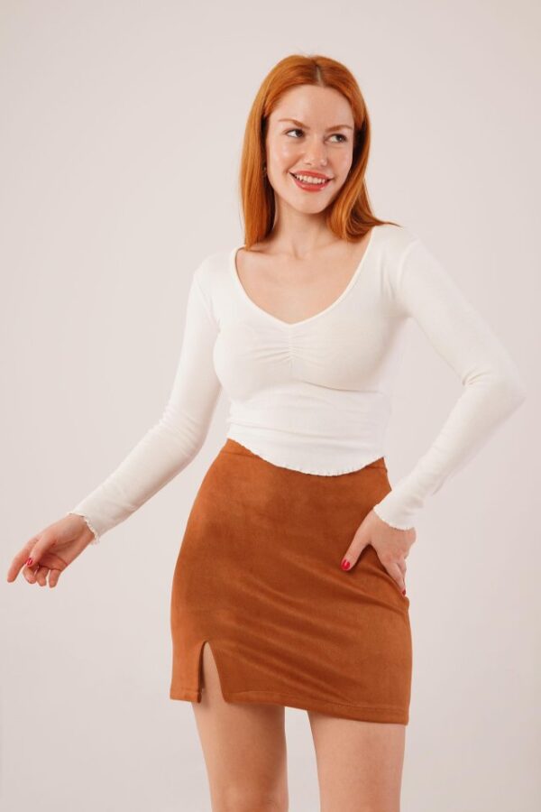 Geniş Yaka Beyaz Basic Body Bluz - Görsel 3