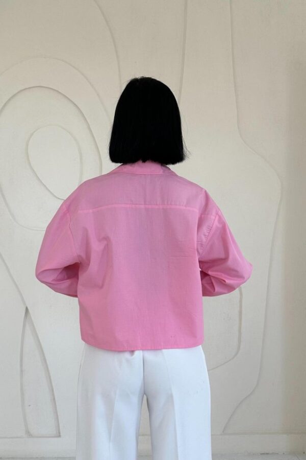 Pembe Fleto Cepli Poplin Gömlek - Görsel 3