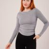 Yaka Detay Uzun Kollu Basic Gri Bluz - Görsel 3