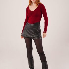 Geniş Yaka Bordo Basic Body Bluz
