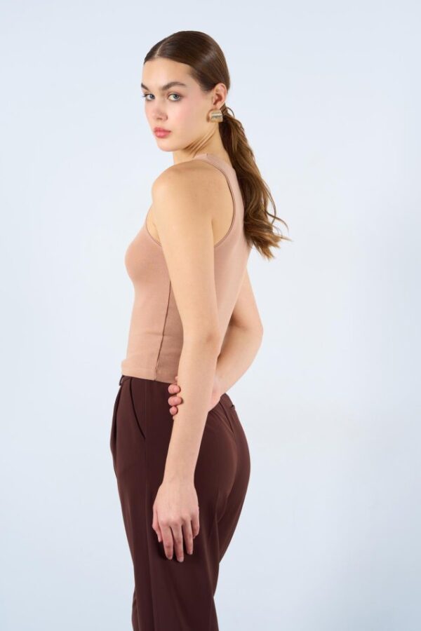 Halter Yaka Ribana Atlet - Süt Kahve - Görsel 4