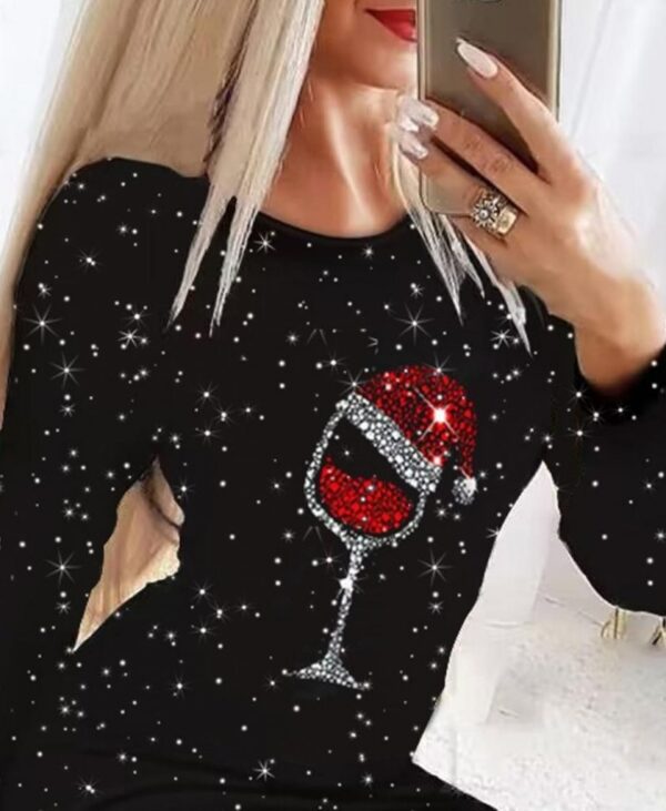 Kadın Uzun Kollu Taş Kadeh Baskı Mikro Mini Boy Elbise - Görsel 2