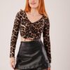 Leopar Desen Önü Büzgülü Basic Bluz