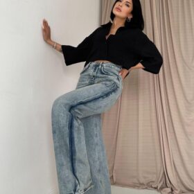 Kar Yıkama Yan Yırtmaçlı Jeans Pantolon