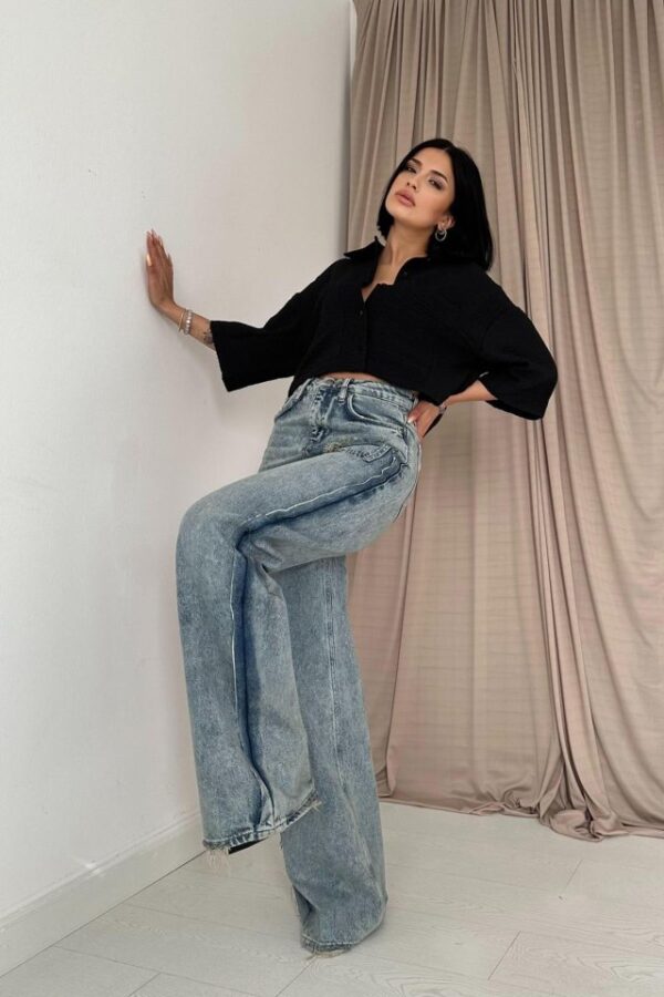 Kar Yıkama Yan Yırtmaçlı Jeans Pantolon - Görsel 2