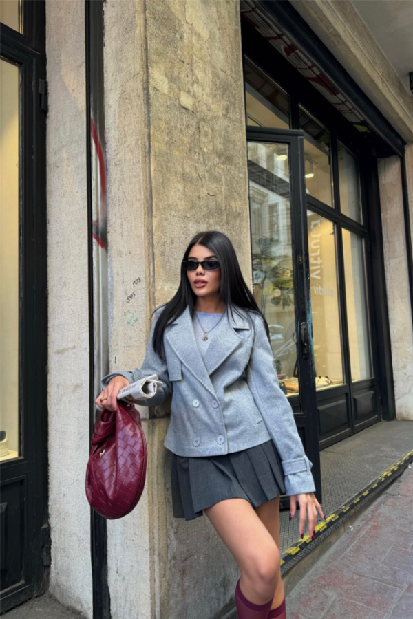 KAŞE CROP CEKET 4 DÜĞME - Gri - Görsel 3