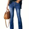 Kadın Yüksek Bel önden Düğmeli Cep Detay Ispanyol Paça Denim Pantolon - Görsel 5