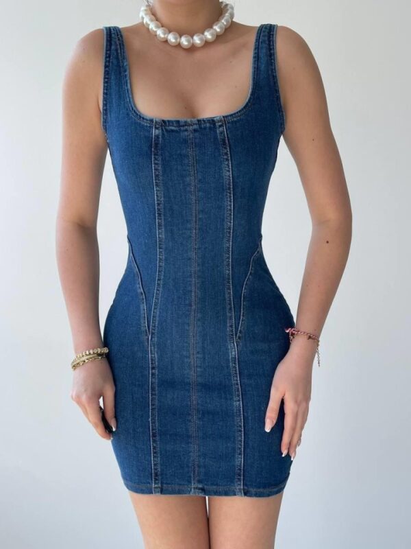 Zippe Detaylı Denim Elbise - Görsel 2