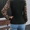 Kadın Uzun Kollu Yarı Balıkçı Yaka Leopar Detaylı Kaşkorse Bluz - Görsel 3