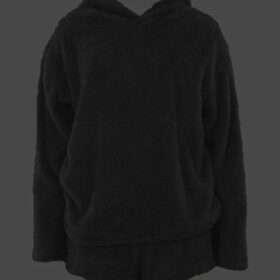 Kadın Uzun Kollu Meow Kedi Nakışlı Kapşonlu Peluş Sweat Ve Short Ikili Takım