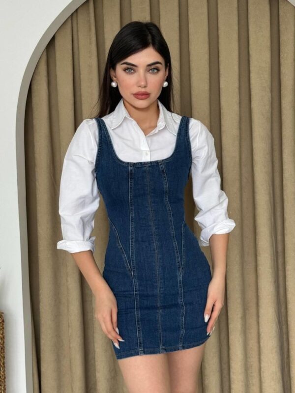 Zippe Detaylı Denim Elbise - Görsel 4