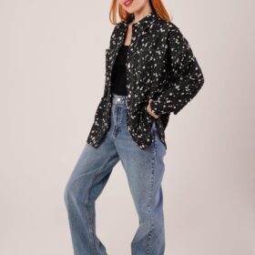 Eskitme Görünümlü Denim Siyah Gömlek