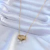 316L Çelik Özel Seri    Gold Renk Lotus Model  Zirkon Taşlı Kadın Kolye - Görsel 2