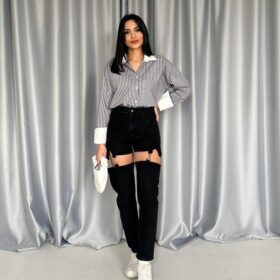 Siyah Askılı İki Parça Jeans Pantolon