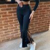 Kadın Dantel Eklemeli Ispanyol Paça Scuba Tayt Pantalon - Görsel 3
