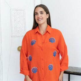 Oranj Deniz Kabuk Desenli Gömlek