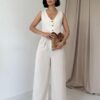 Bej Önü Düğmeli Yelek Ve Pantolon Takım