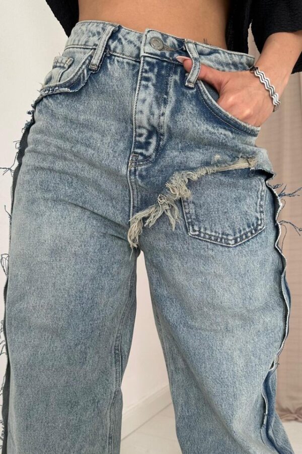 Kar Yıkama Yan Yırtmaçlı Jeans Pantolon - Görsel 3