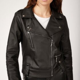1025 Suni Deri Biker Ceket - Siyah