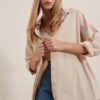 3900 Oversize Uzun Basic Gömlek - Krem - Görsel 2