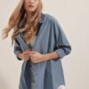 3900 Oversize Uzun Basic Gömlek - İndigo