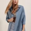 3900 Oversize Uzun Basic Gömlek - İndigo - Görsel 2