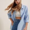 3900 Oversize Uzun Basic Gömlek - Mavi