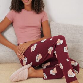 4323 Desenli Pijama Altı - Bordo