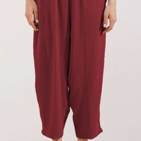 6591 Dokuma Şalvar Pantolon - Bordo