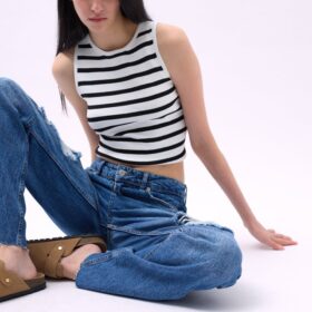 Halter Yaka Çizgili Crop