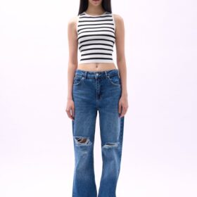 Halter Yaka Çizgili Crop