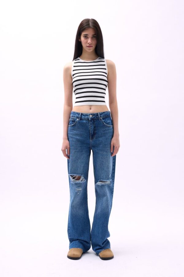 Halter Yaka Çizgili Crop - Görsel 2