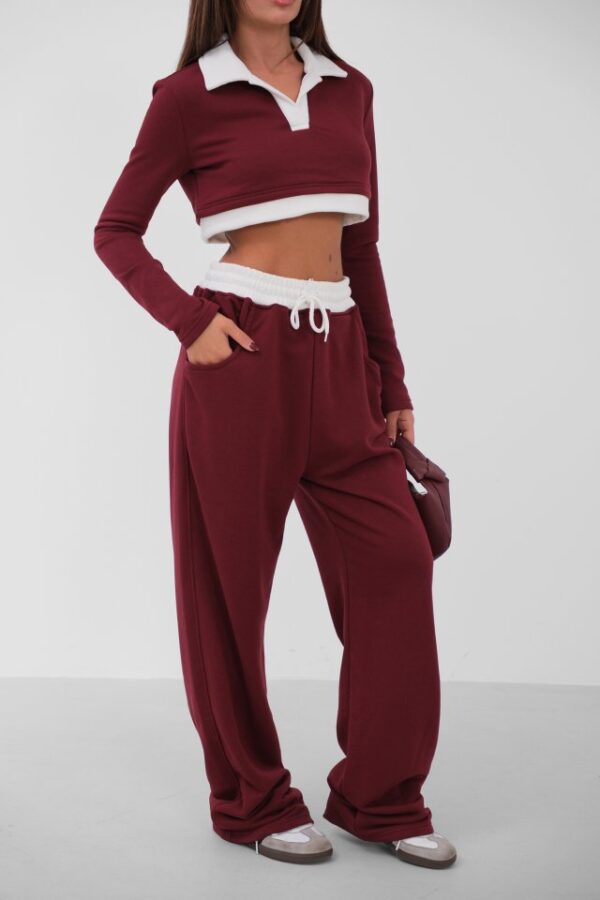 Polo Yaka Garnili Crop Sweatshirt - Görsel 3