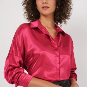 3985 Oversize Saten Gömlek - Bordo