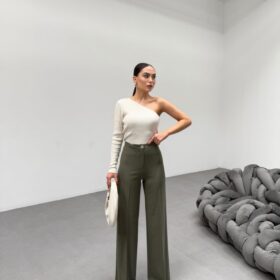 230 Gr Poly Viscose Lycra Metal Düğme Palazzo Pantolon