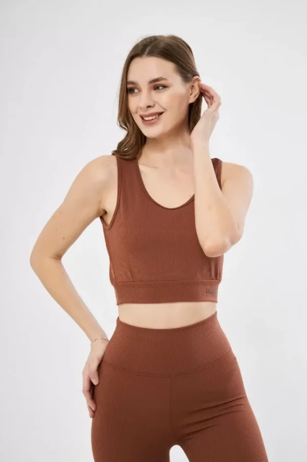Fitilli Baskılı Crop - Kahve - Görsel 3