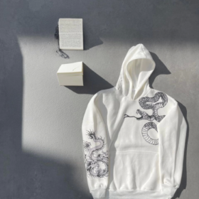 Uzun Kol Kapşonlu Baskılı SweatShirt - Beyaz