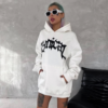 Unisex Üç İplik Kapşonlu Baskılı SweatShirt - Beyaz - Görsel 2
