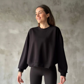 Osy Modal Yumuşak Dokulu Kumaş Bisiklet Yaka Oversize Sweatshirt - Siyah
