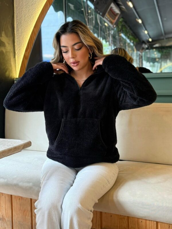 Kadın Uzun Kollu önden Fermuarlı Cepli Peluş Sweat - Görsel 2