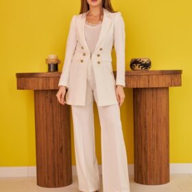 Ekru Blazer Düğmeli Ceket