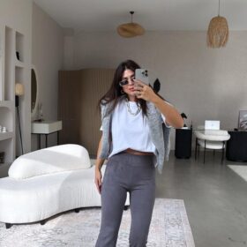 Kadın Yüksek Bel Süet Kumaş Ispanyol Paça Detay Pantolon