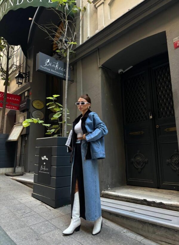 CHANEL GARNİLİ KOT MONT - Siyah - Görsel 2