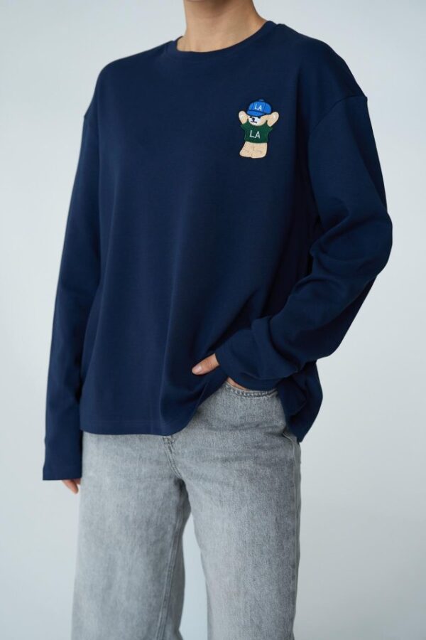 Ayıcık Nakışlı SweatShirt - Lacivert - Görsel 3