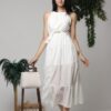 Ekru Halter Yakalı Kuşaklı Elbise
